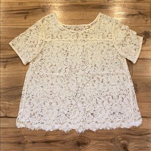 Loft Cream Lace Short Sleeved Blouse